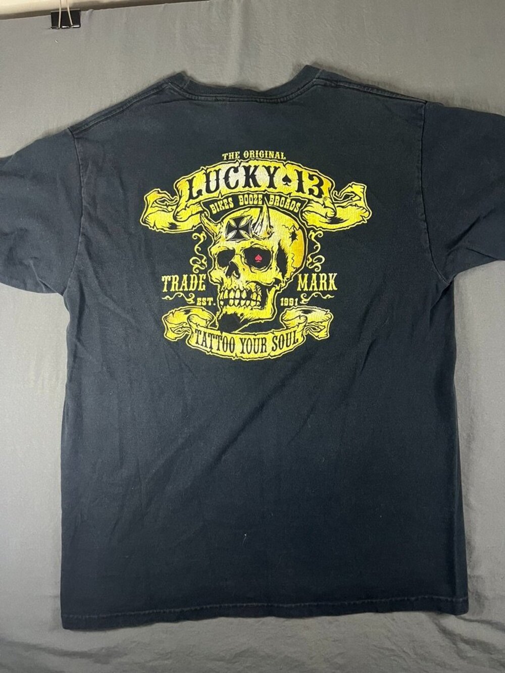 Lucky 13 Skull Tee Men’s Medium Made In USA  Biker Tattoos Y2K